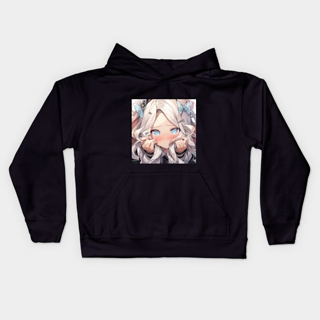 Cute shy girl anime Kids Hoodie by WabiSabi Wonders